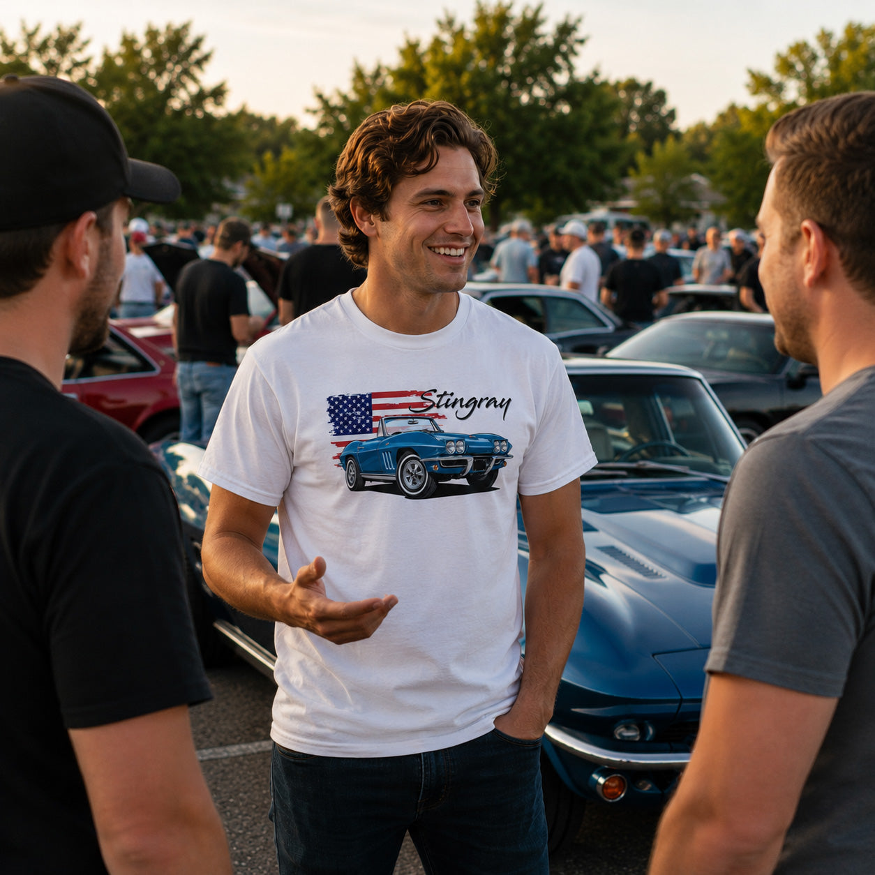 65 Corvette Stingray Convertible American Flag T-shirt