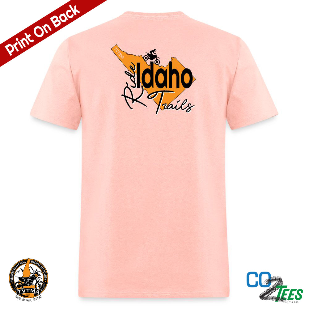 TVTMA Ride Idaho Trails, Logo on Chest, Emblem on Back, Unisex T-Shirt