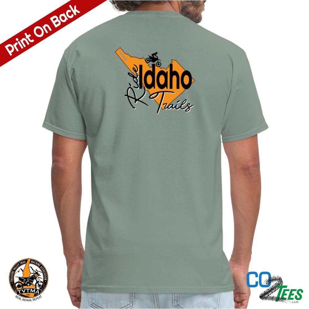 TVTMA Ride Idaho Trails, Logo on Chest, Emblem on Back, Unisex T-Shirt
