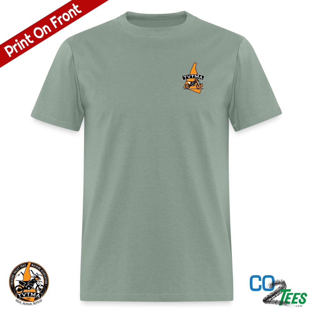 TVTMA Ride Idaho Trails, Logo on Chest, Emblem on Back, Unisex T-Shirt