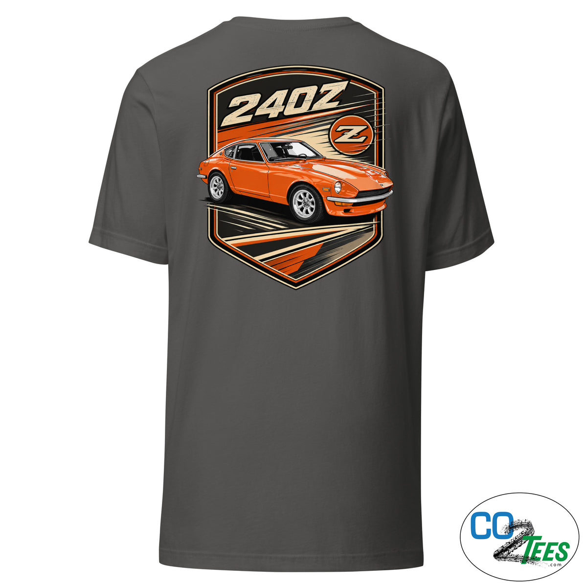 240z Persimmon Badge T-shirt, Printed Front & Back