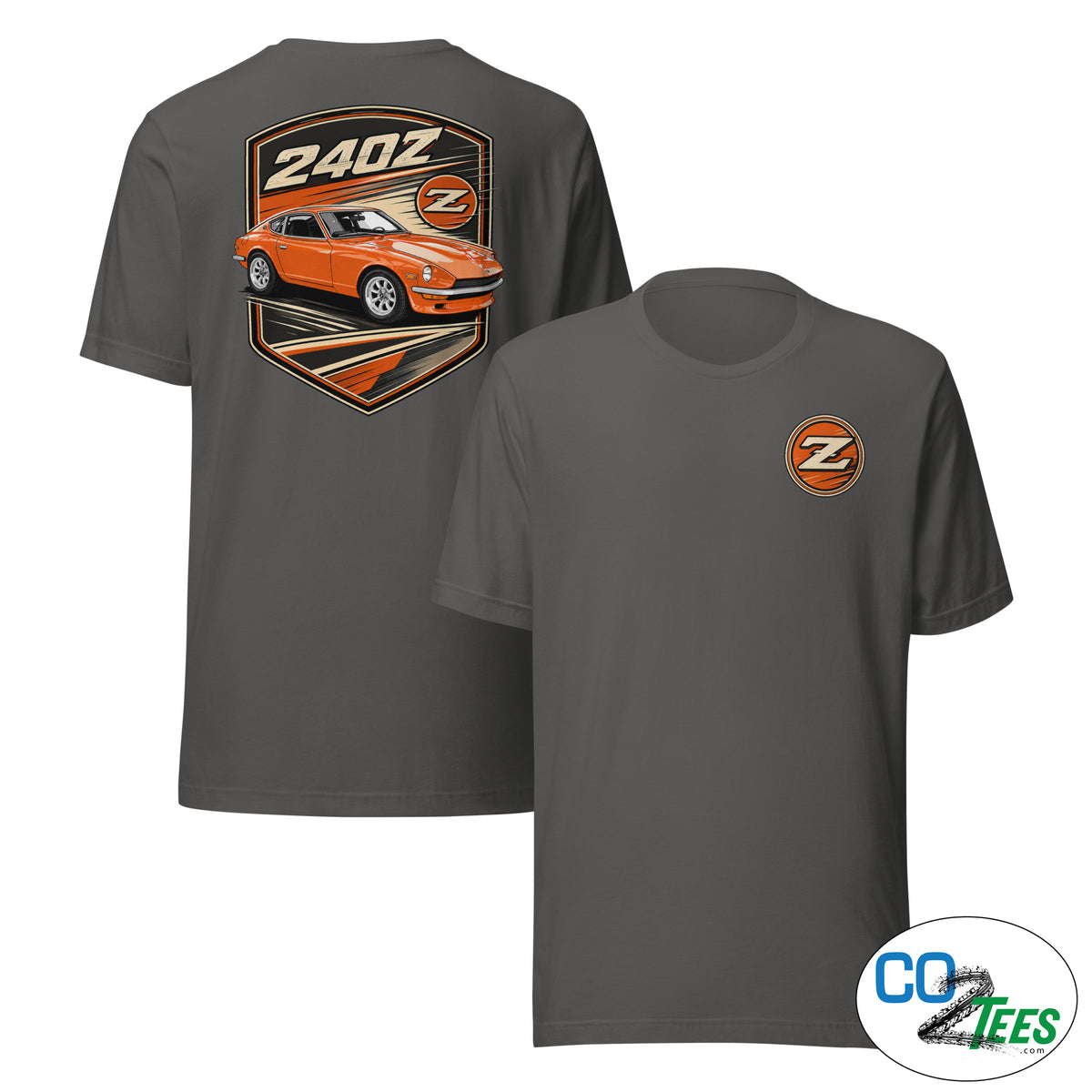240z Persimmon Badge T-shirt, Printed Front & Back