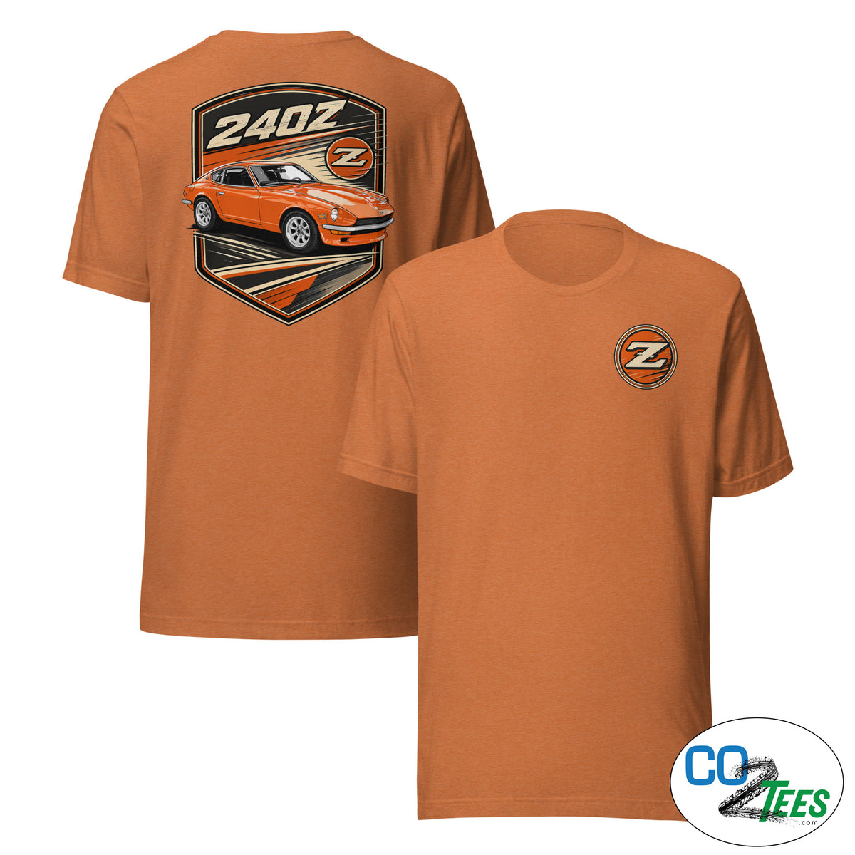 240z Persimmon Badge T-shirt, Printed Front & Back
