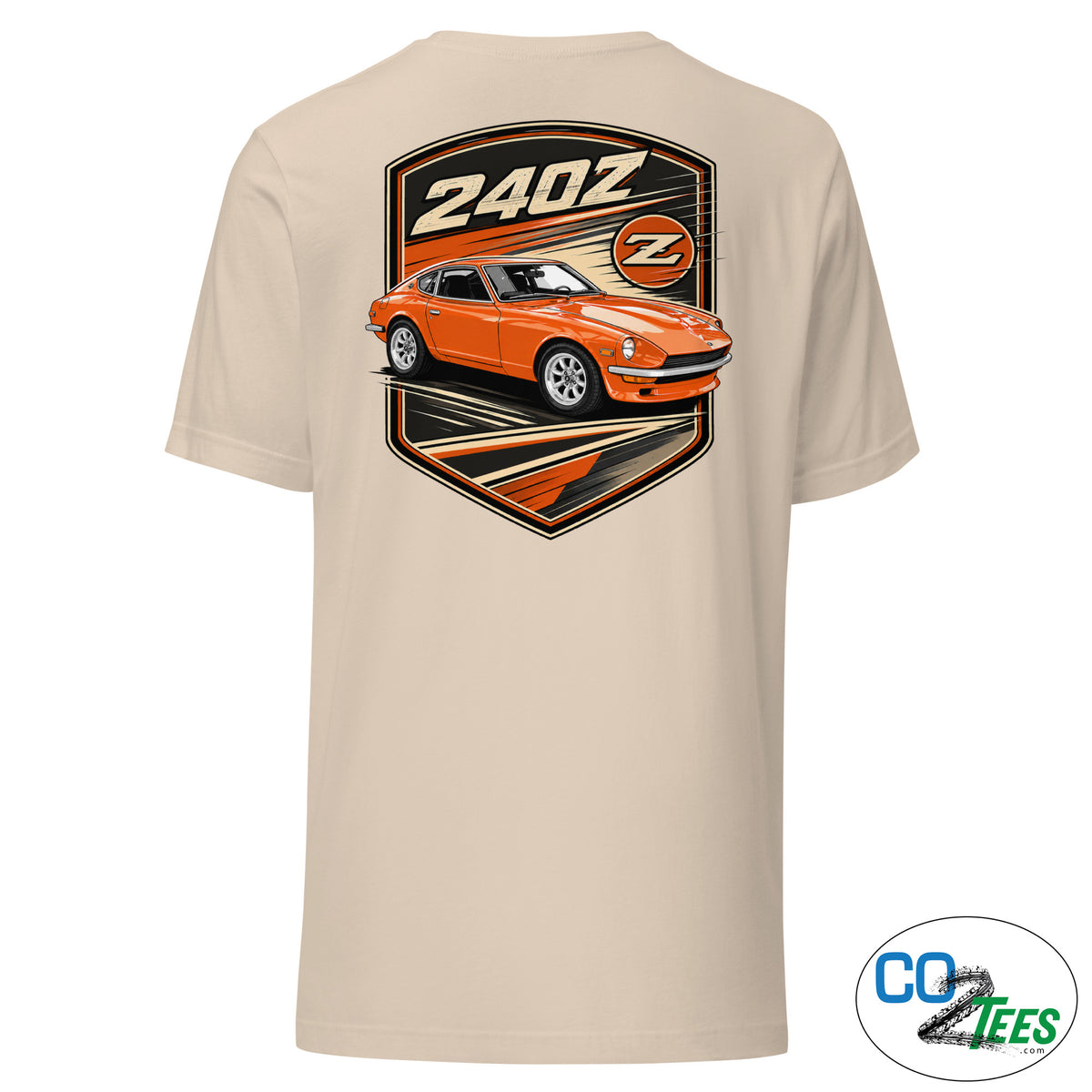 240z Persimmon Badge T-shirt, Printed Front & Back