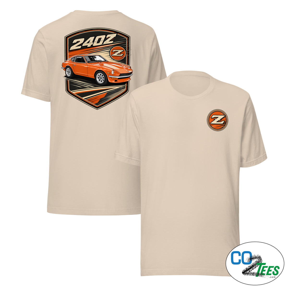 240z Persimmon Badge T-shirt, Printed Front & Back