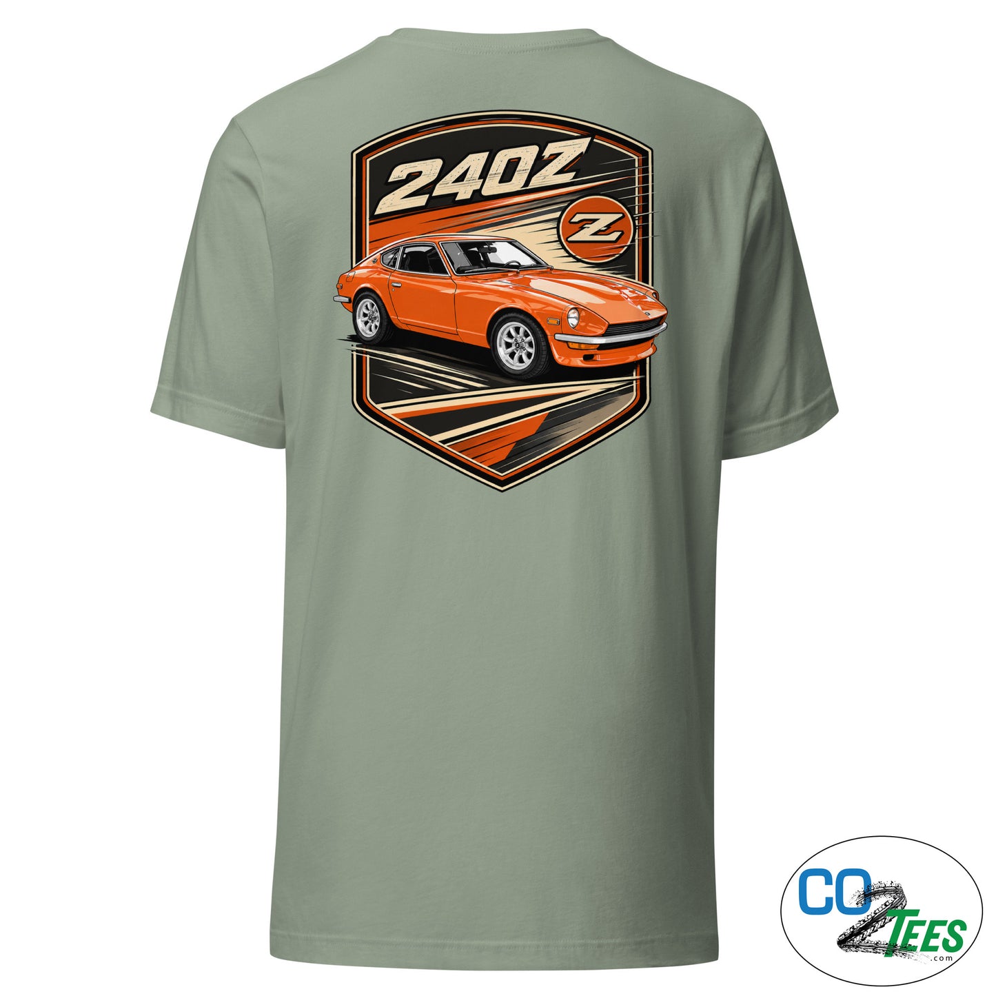 240z Persimmon Badge T-shirt, Printed Front & Back