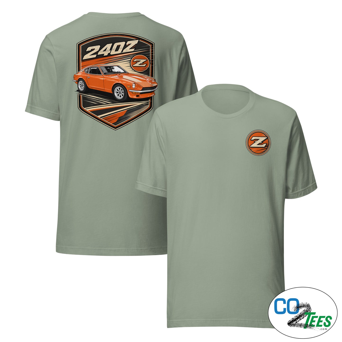 240z Persimmon Badge T-shirt, Printed Front & Back