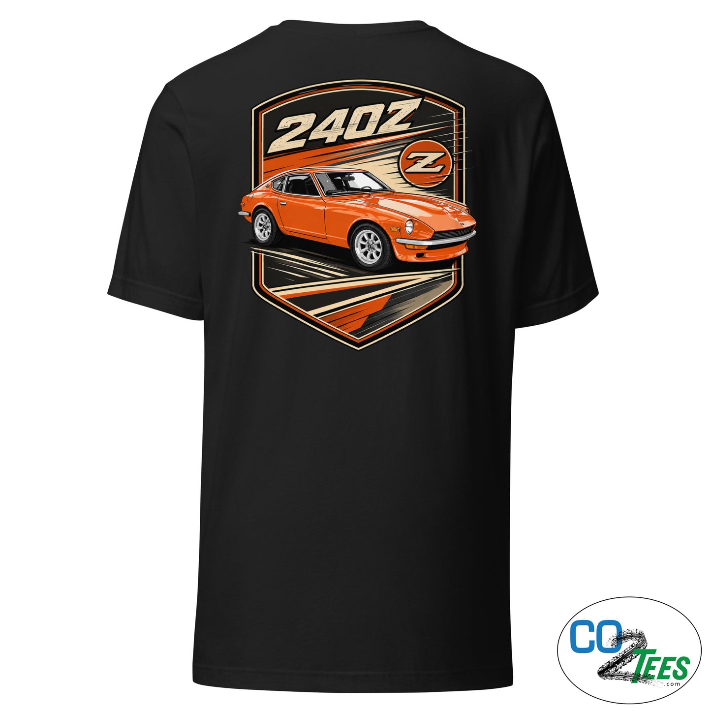 240z Persimmon Badge T-shirt, Printed Front & Back