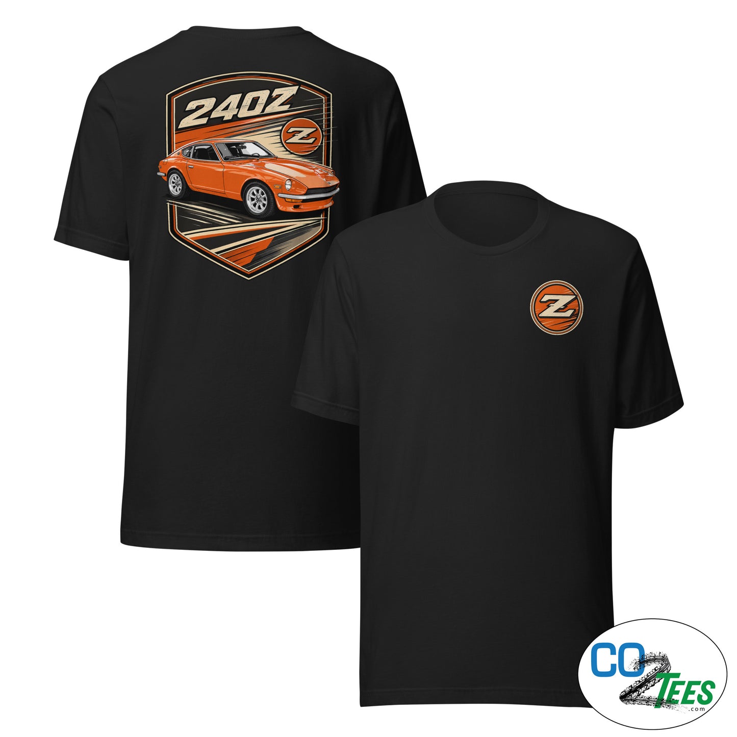 240z Persimmon Badge T-shirt, Printed Front & Back