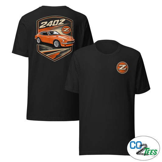 240z Persimmon Badge T-shirt, Printed Front & Back