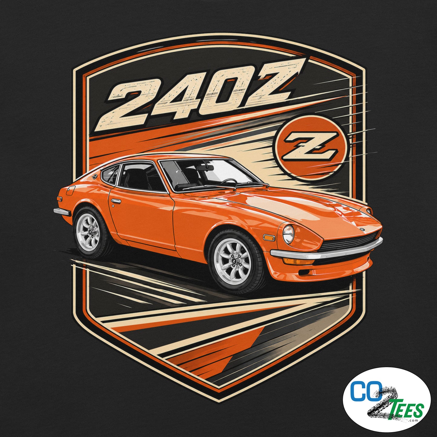 240z Persimmon Badge T-shirt, Printed Front & Back
