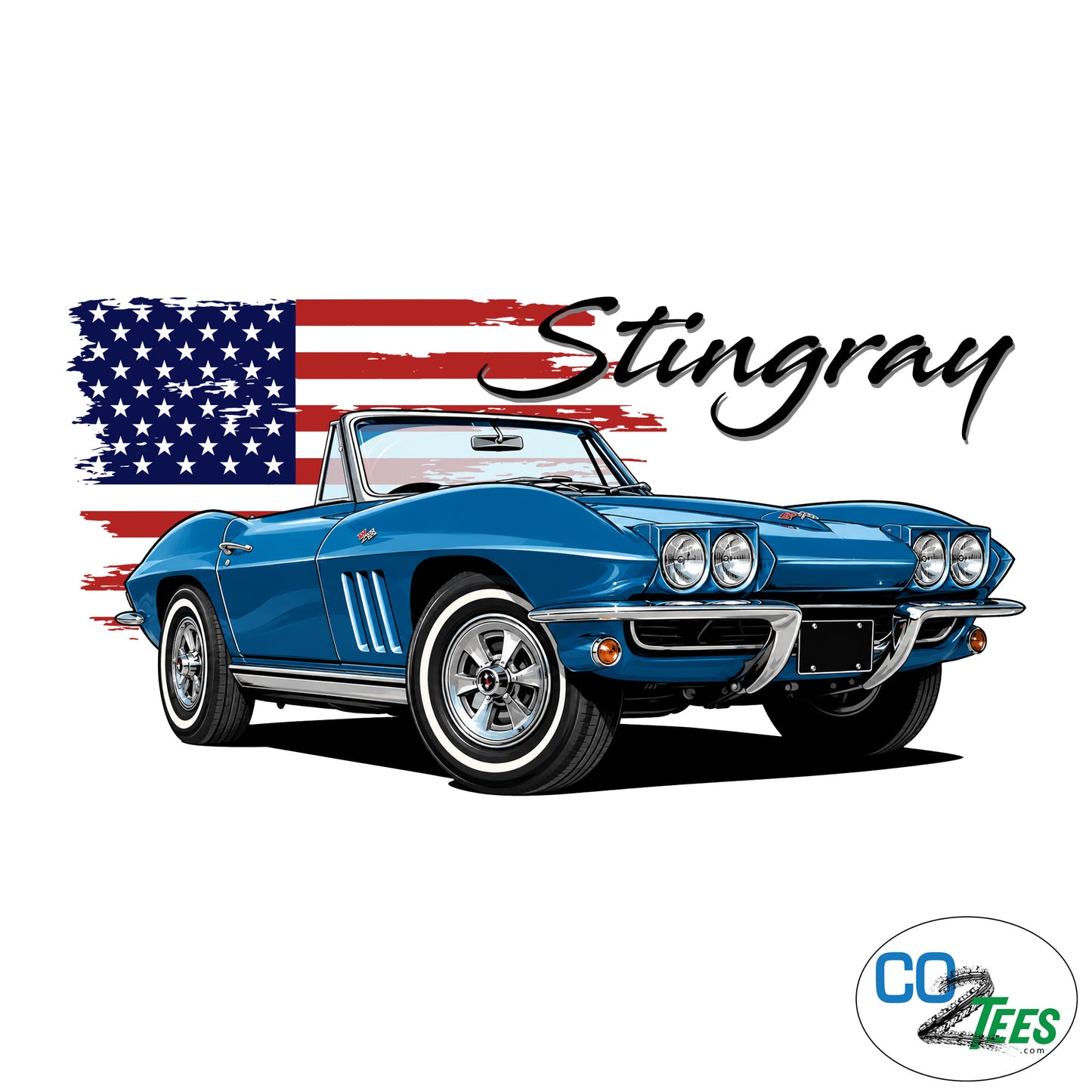 65 Corvette Stingray Convertible American Flag T-shirt