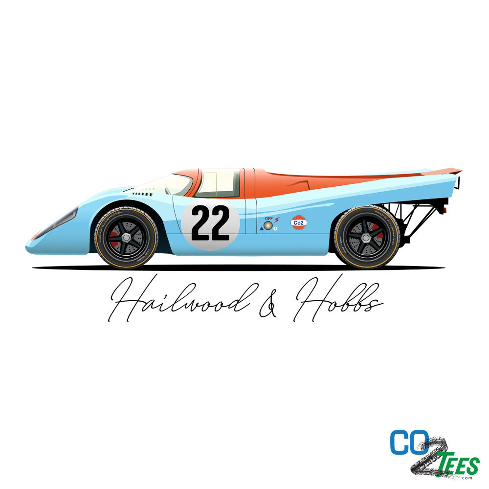 Porsche 917K Gulf Hailwood & Hobbs. White & Blue Tees