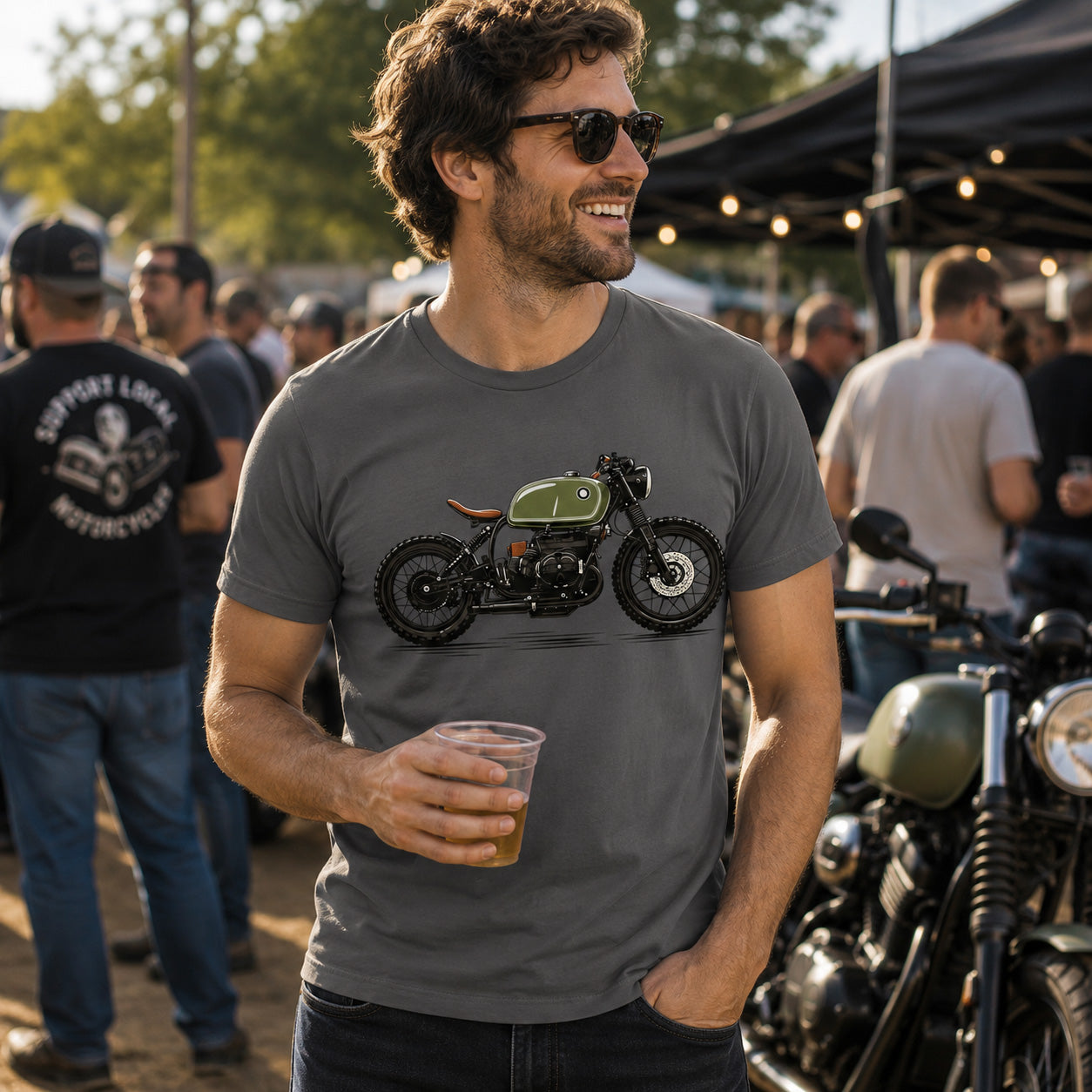 BMW Cafe Racer R100 Green Custom Vintage Biker Motorcycle T-Shirt