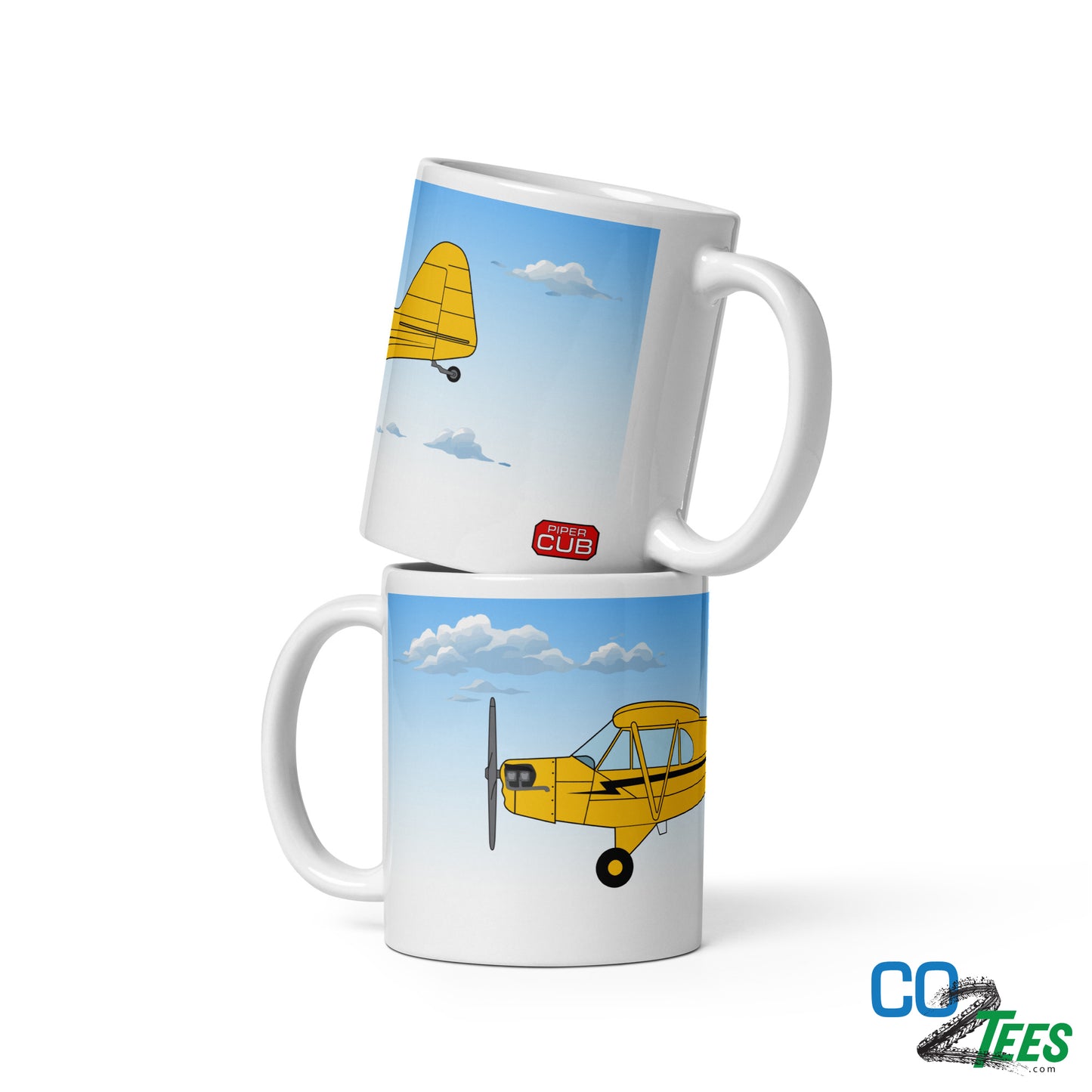 Piper Cub Clouds White Glossy Mug