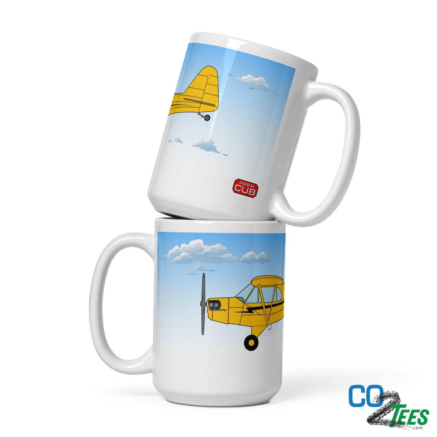 Piper Cub Clouds White Glossy Mug