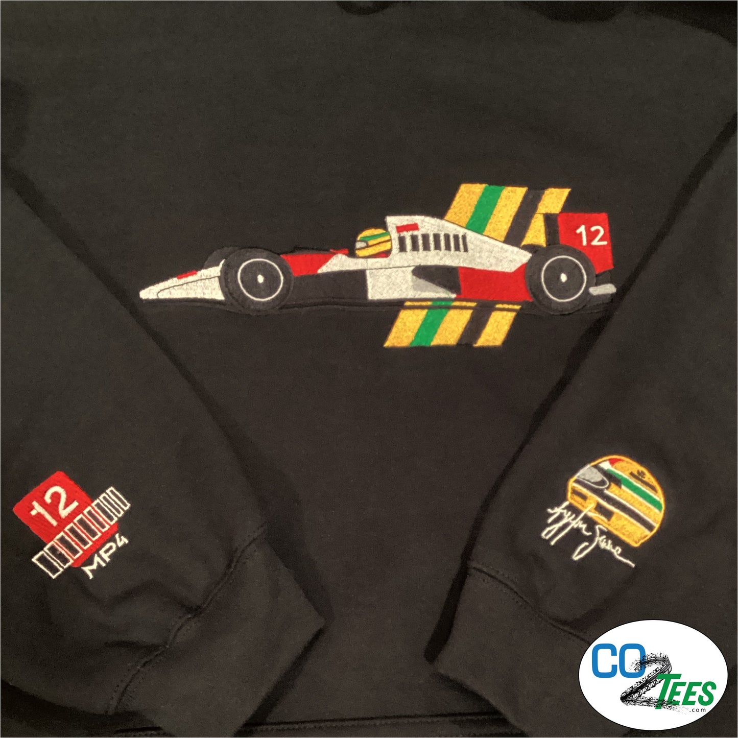 Ayrton Senna F1 Formula Embrodered MP4 Race Pullover Black Hoodie