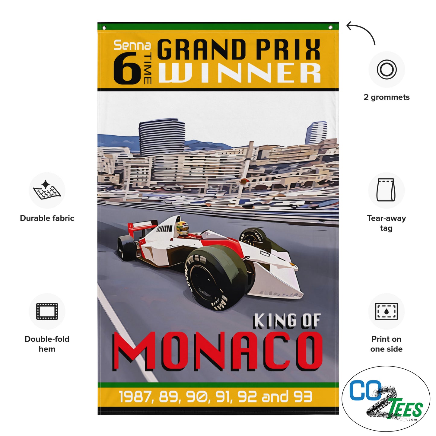 Ayrton Senna "King of Monaco" 6 Time Winner, 34x56 Shop Flag