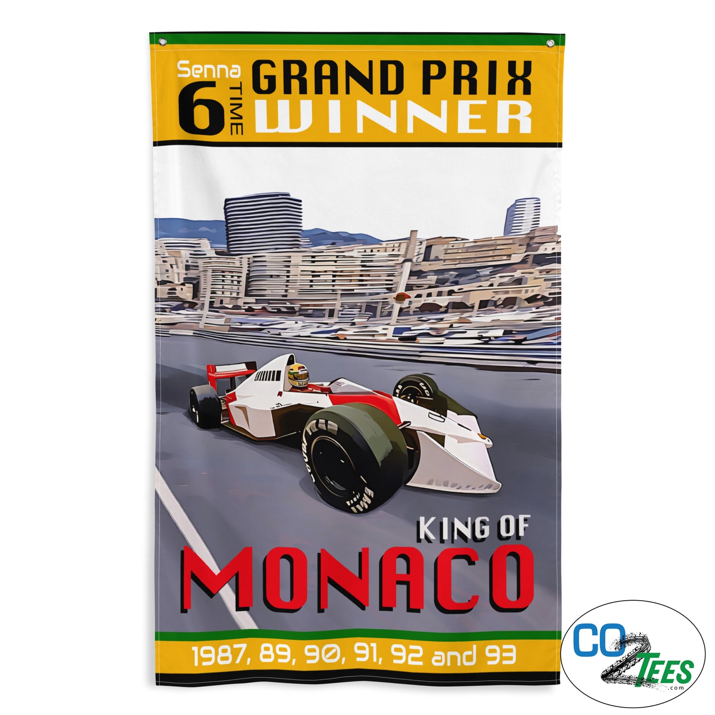 Ayrton Senna "King of Monaco" 6 Time Winner, 34x56 Shop Flag