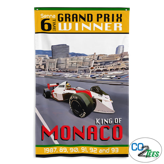 Ayrton Senna "King of Monaco" 6 Time Winner, 34x56 Shop Flag
